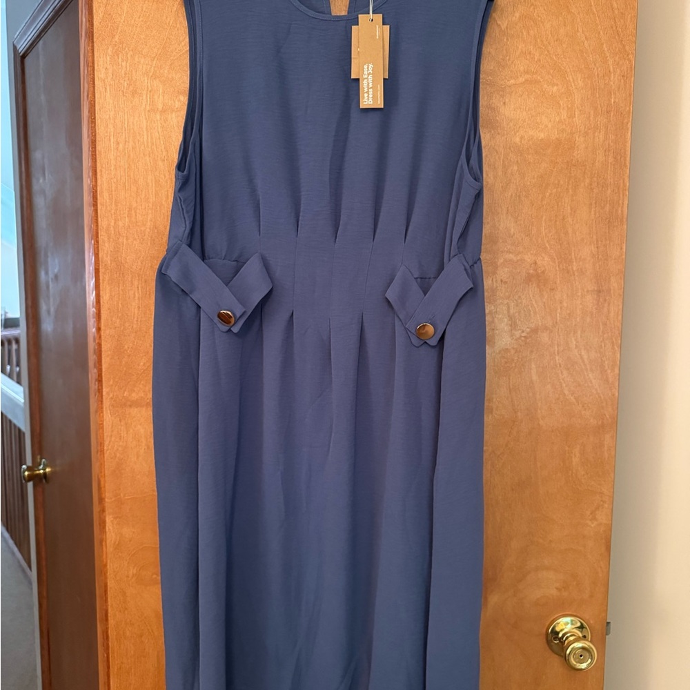 BloomChic Blue Midi Dress with Button Accents
